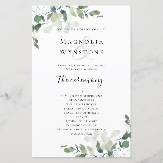 BUDGET Eucalyptus Greenery Wedding Programme (Voorkant)