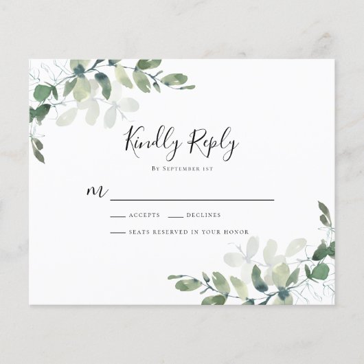 BUDGET Eucalyptus Greenery Wedding RSVP Card (Voorkant)