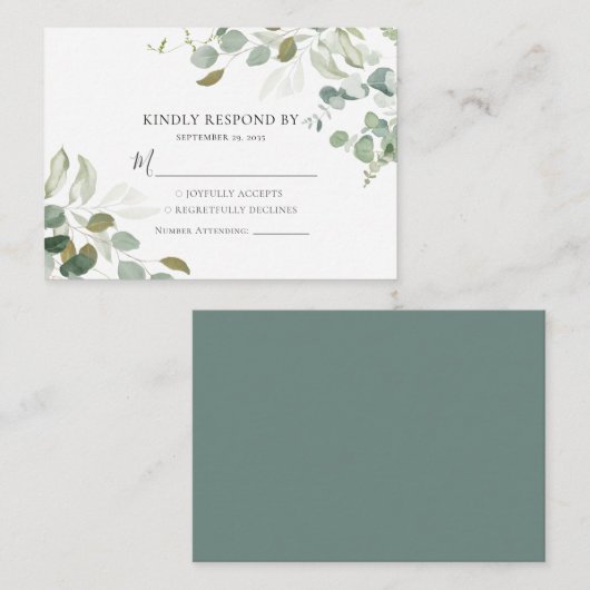 BUDGET Eucalyptus Greenery Wedding RSVP Card Notitiekaartje (Voorkant / Achterkant)