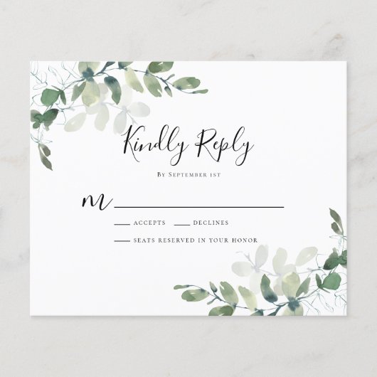 BUDGET Eucalyptus Greenery Wedding RSVP Flyer (Voorkant)