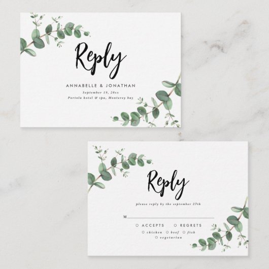 budget Eucalyptus Greenery Wedding RSVP Notitiekaartje (Voorkant / Achterkant)