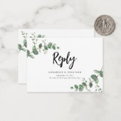 budget Eucalyptus Greenery Wedding RSVP Notitiekaartje (Voorkant / Achterkant in situ)