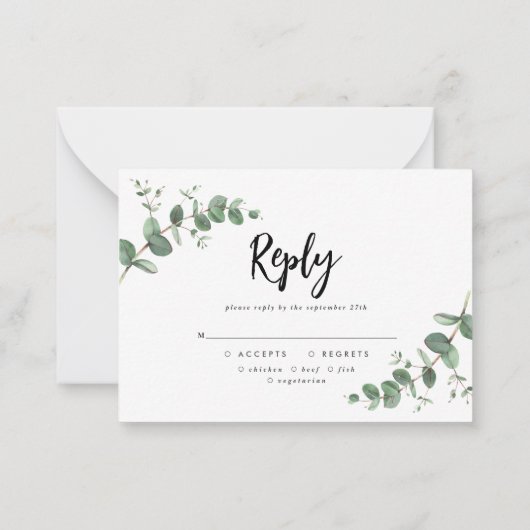 budget Eucalyptus Greenery Wedding RSVP Notitiekaartje (Achterkant)