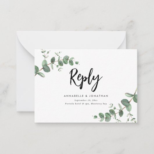 budget Eucalyptus Greenery Wedding RSVP Notitiekaartje (Voorkant)