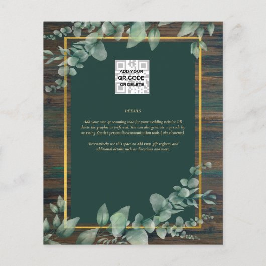 BUDGET Eucalyptus Greenery WEDDING Rustige Wood QR Flyer (Achterkant)