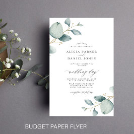 Budget eucalyptus groen chic huwelijksuitnodiging flyer