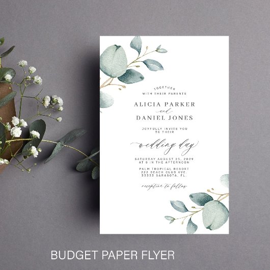 Budget eucalyptus groen chic huwelijksuitnodiging flyer