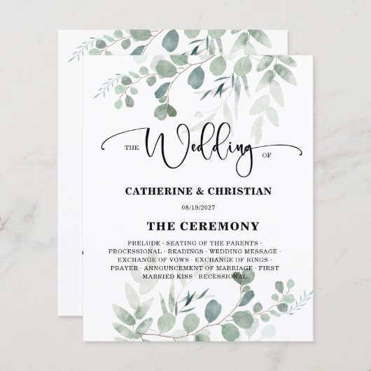 Budget Eucalyptus Groen Huwelijk Flat Programma's (Voorkant / Achterkant)