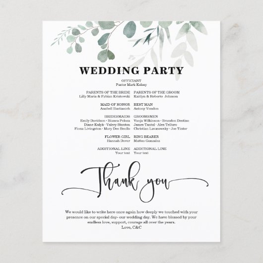 Budget Eucalyptus Groen Huwelijk Flat Programma's (Achterkant)