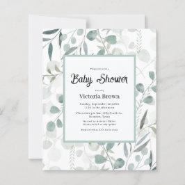 Budget Eucalyptus Groene Baby Shower Uitnodiging
