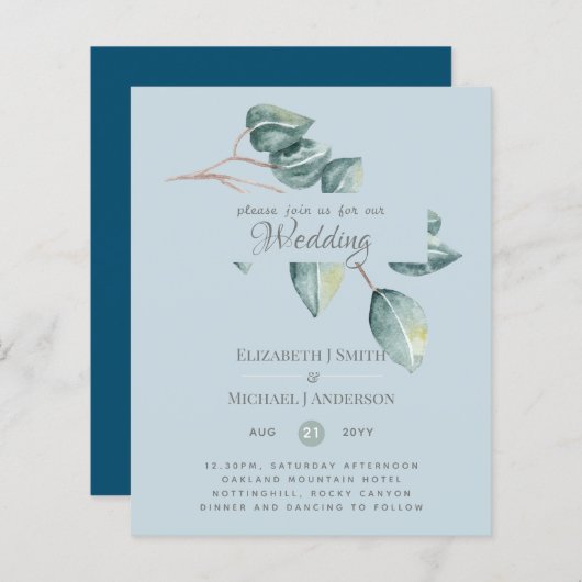 Budget Eucalyptus Groene Bladeren Trouw Uitnodigin (Voorkant / Achterkant)