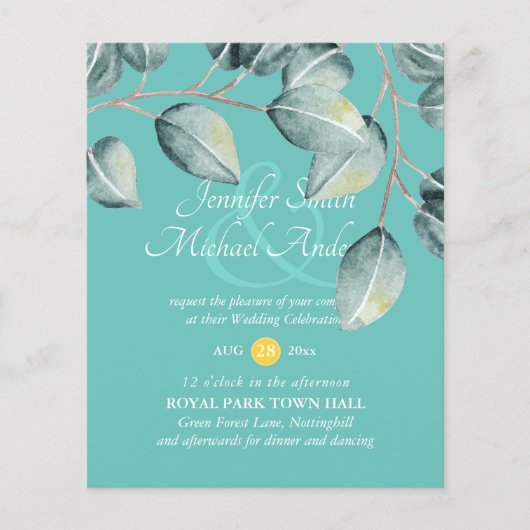 Budget Eucalyptus Groene Bladeren Trouw Uitnodigin (Voorkant)