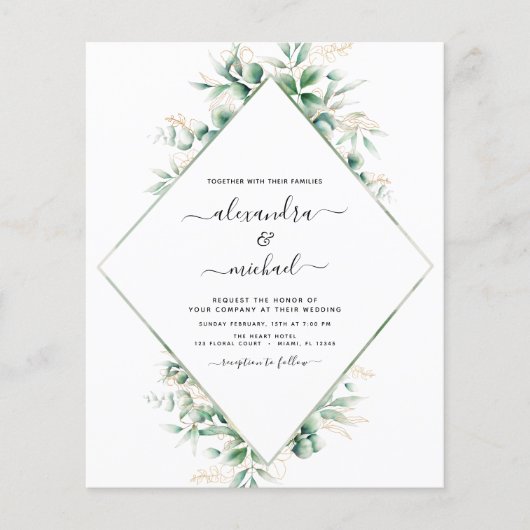 Budget Eucalyptus Groene Elegante Trouwdag Flyer (Voorkant)