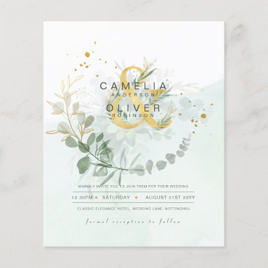 BUDGET Eucalyptus Groene Gebouwen Gouden Bruiloft Flyer (Voorkant)