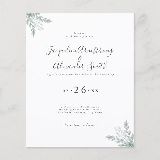 Budget Eucalyptus Groene Huwelijksuitnodiging Flyer (Voorkant)