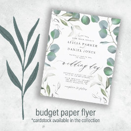 Budget eucalyptus groene huwelijksuitnodiging flyer