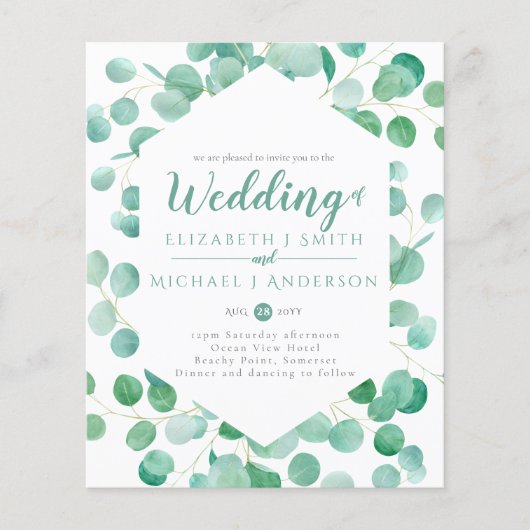 Budget Eucalyptus Groene Huwelijksuitnodigingen (Voorkant)