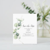 Budget Eucalyptus Groene Script Save the Date (Staand voorkant)