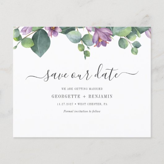 Budget Eucalyptus Groenery Schrift Save The Date (Voorkant)