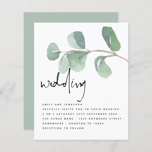 BUDGET Eucalyptus Informal Script Weddenschap Uitn (Voorkant / Achterkant)