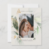 Budget eucalyptus ivoor bruiloft foto uitnodiging (Voorkant)