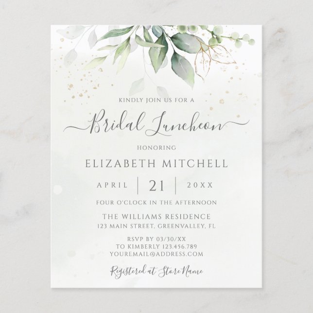 Budget Eucalyptus laat Bridal Luncheon uitnodigen (Voorkant)