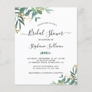 Budget Eucalyptus laat een Bridal Shower-uitnodigi