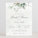 Budget Eucalyptus laat een Bridal Shower-uitnodigi<br><div class="desc">Prachtige voordelige bruiddoucheuitnodiging met waterverf eucalyptus en goudbladeren met kalligrafiescript.</div>