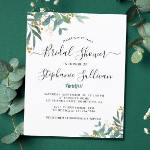 Budget Eucalyptus laat een Bridal Shower-uitnodigi