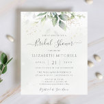 Budget Eucalyptus laat een Bridal Shower-uitnodigi<br><div class="desc">Een prachtige bruiddoucheuitnodiging met waterverf eucalyptus en goudbladeren.</div>