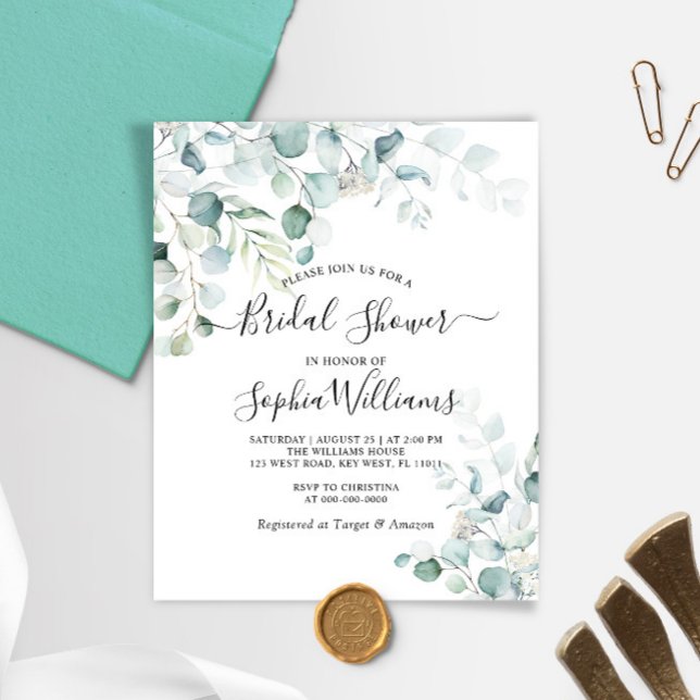 Budget Eucalyptus laat een Bridal Shower-uitnodigi (Creator heeft geüpload)