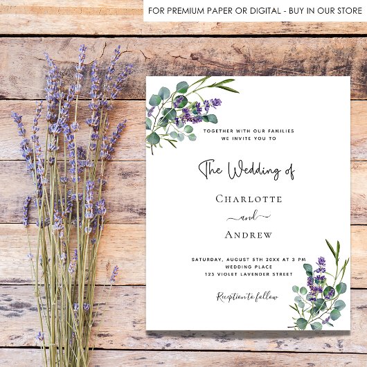 Budget eucalyptus lavender bruiloft-uitnodiging
