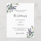 Budget eucalyptus lavender bruiloft-uitnodiging (Voorkant)