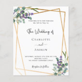 Budget eucalyptus lavender geo bruiloft uitnodigin (Voorkant)