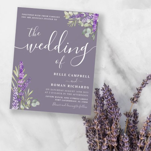 Budget Eucalyptus & Lavender Huwelijksuitnodiging
