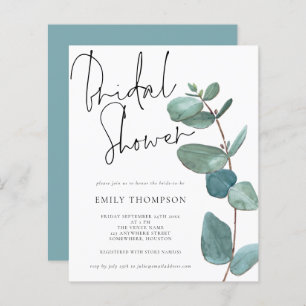 Budget Eucalyptus Leaf Bridal Shower Uitnodiging