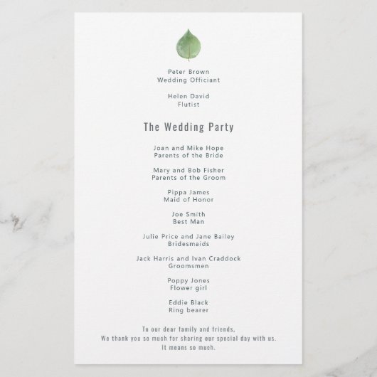 Budget Eucalyptus Leaf Script Weddenprogramma (Achterkant)