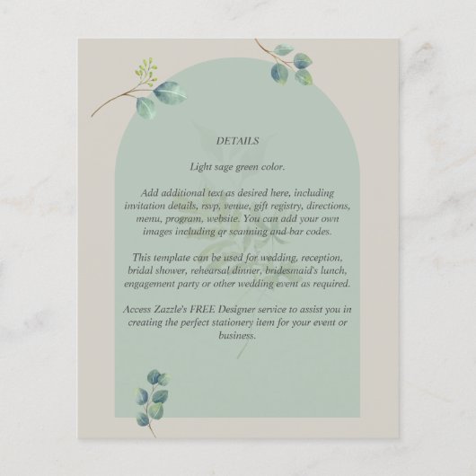 BUDGET Eucalyptus Leaves Overlay Arch Weddenschap Flyer (Achterkant)