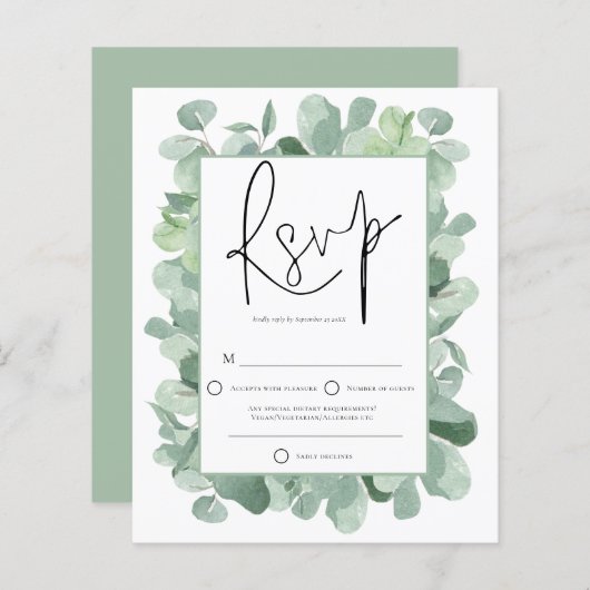 Budget Eucalyptus Lijst Wedding RSVP (Voorkant / Achterkant)