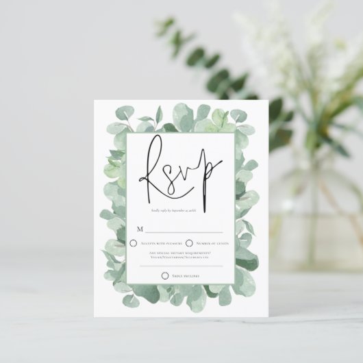 Budget Eucalyptus Lijst Wedding RSVP (Staand voorkant)