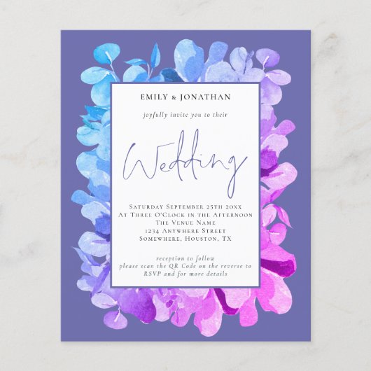 Budget Eucalyptus Lila QR Code Weddenschap (Voorkant)