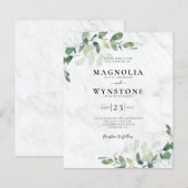Budget Eucalyptus Marble Wedding Uitnodiging (Voorkant / Achterkant)