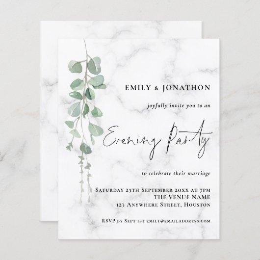 Budget Eucalyptus Marmer Wedding Evening Party (Voorkant / Achterkant)