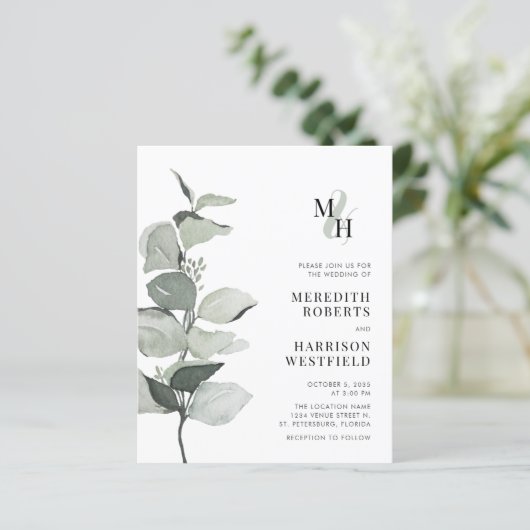 Budget Eucalyptus Monogram Weddenschap (Staand voorkant)