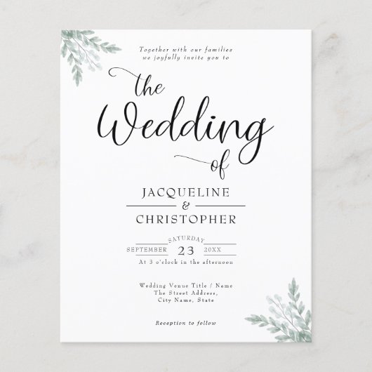 Budget Eucalyptus Monogram Weddenschap Flyer (Voorkant)