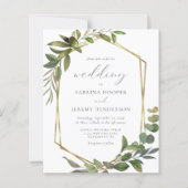 Budget Eucalyptus Olijf Goud Geo Bruiloftsuitnodig (Voorkant)