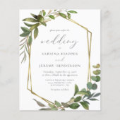 Budget Eucalyptus Olijf Goud Geo Bruiloftsuitnodig (Voorkant)