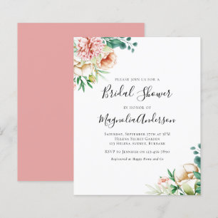 Budget Eucalyptus Peony Bridal Shower Uitnodiging