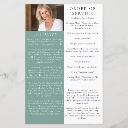 BUDGET Eucalyptus Photo Memorial Service Programme (Achterkant)