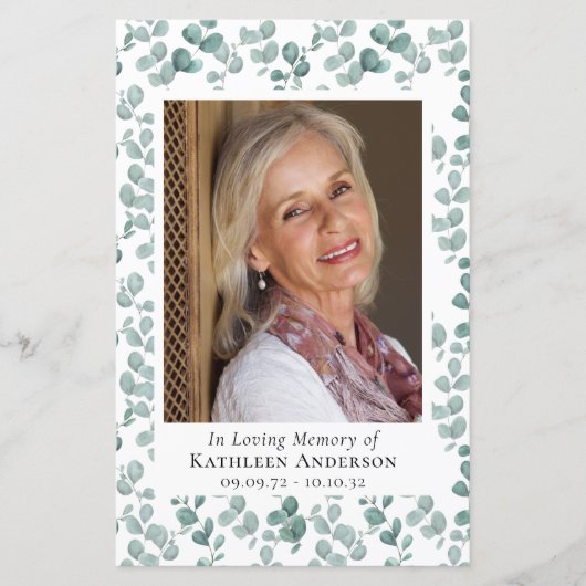 BUDGET Eucalyptus Photo Memorial Service Programme (Voorkant)